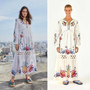 NWT! FARM RIO Macaw Cross Stitch Embroidered Maxi Dress SIZE M